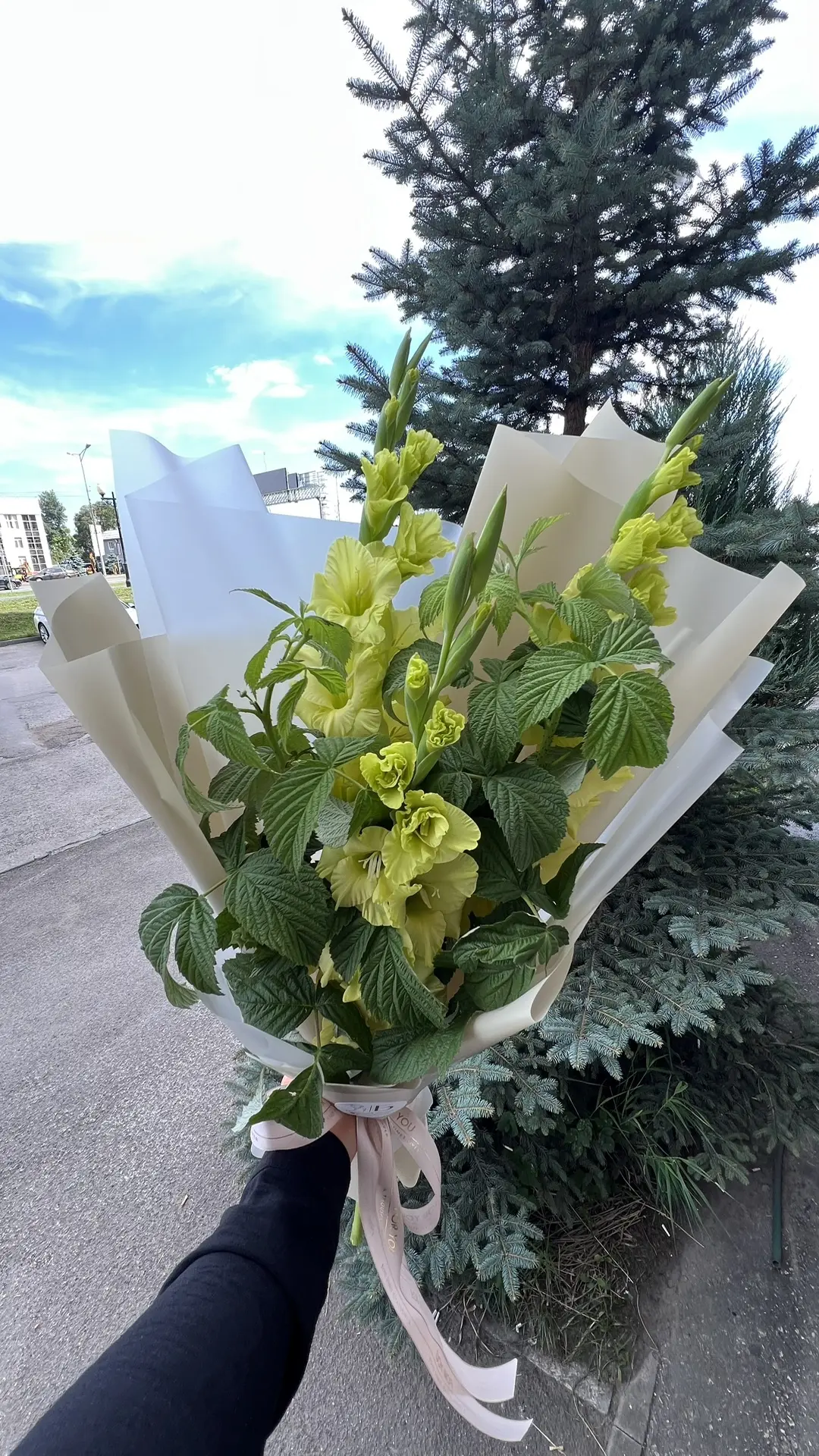 Дуо-букет с гладиолусами и малиной